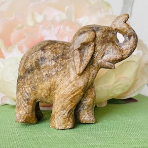 Antique Hand-Carved Soapstone Elephant Figurine: Asian Good Luck Decor