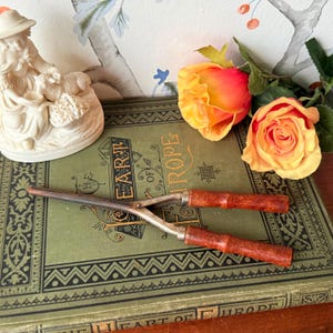 Antique Curling Iron: Victorian Hair Styling Tool with Wood Handle