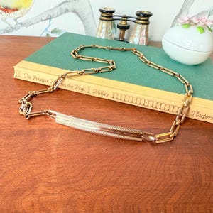 1970s Mixed Metal Chain Link Belt | Gold & Silver Tone Tubular Links | Unmarked Vintage 29 Inch Belt | Modernist Minimalist Statement Belt