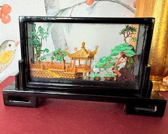 ガラスケースに入った中国彫刻の木製ジオラマ - Etsy 日本