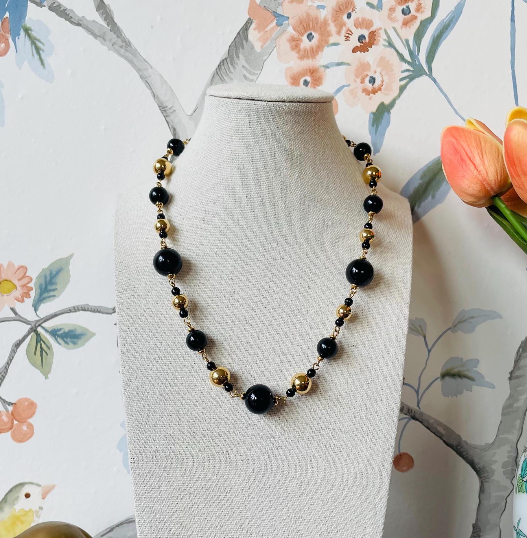 Vintage Napier Black & Gold Bead Necklace | 1980s Statement  display picture 3