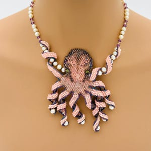 Tapestry Beaded Octopus Necklace & Earrings Set | Vintage Artisan Octopus Jewelry | Ocean Statement Octopus Pendant | Mermaidcore Jewelry