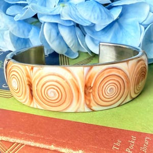 Vintage Spiral Shell Cuff Bracelet: Rhodium Plated Boho Bangle