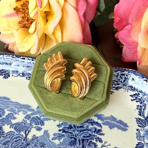 Vintage Christian Dior Earrings | 1980s Gold Clip On Earrings | Sculptural Abstract Designer Jewelry | Chr Dior Signed Statement Earrings