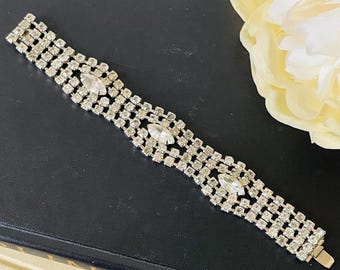 Vintage Kramer Rhinestone Bracelet | 1940s Art Deco Crystal Cuff | Gatsby Glam Statement Jewelry