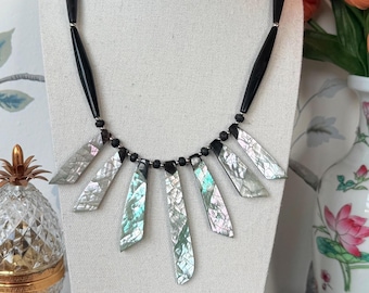 Vintage Abalone Shell Bib Necklace: 1980s Lee Sands Style