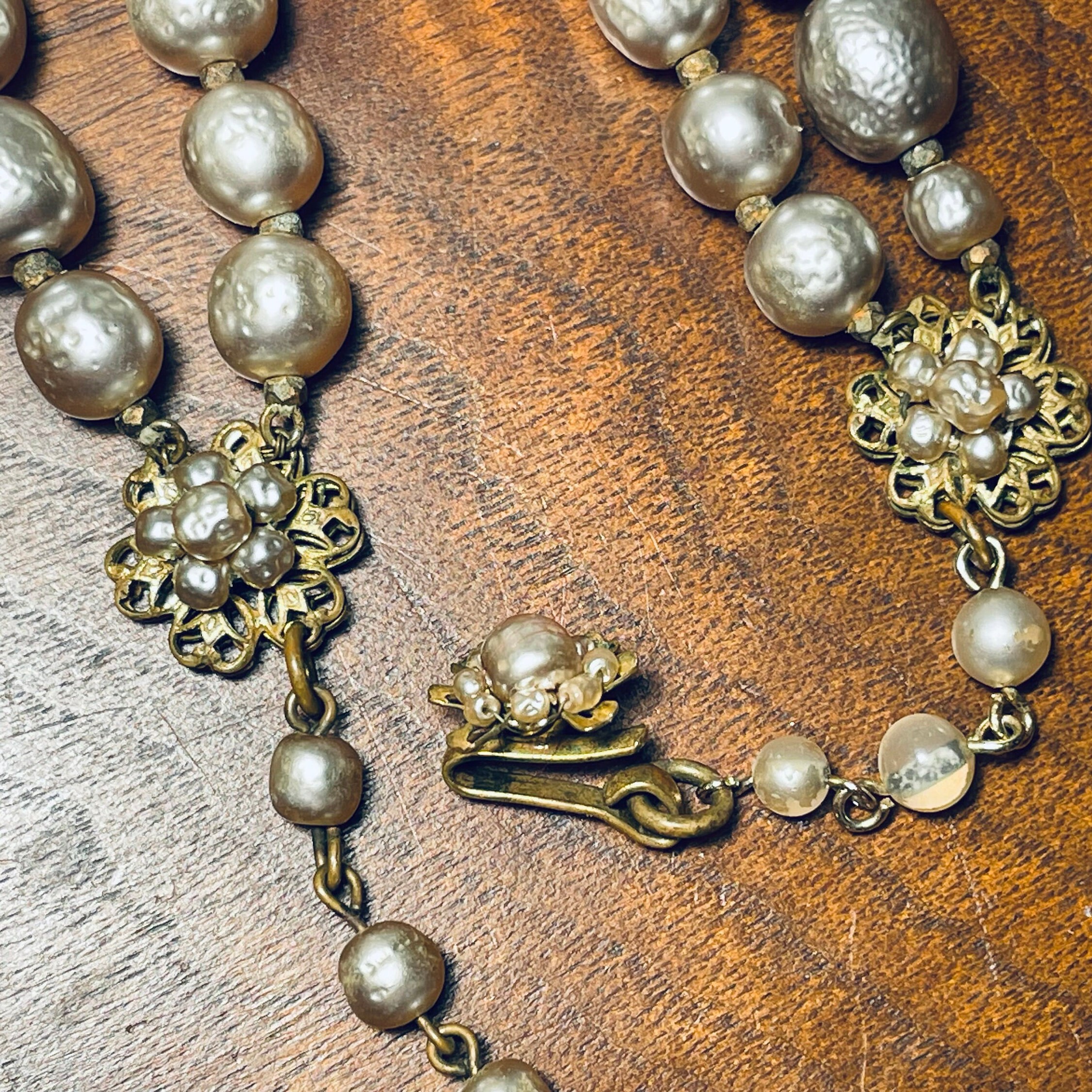 Miriam Haskell Pearl Flower Necklace | Vintage Signed Haskell