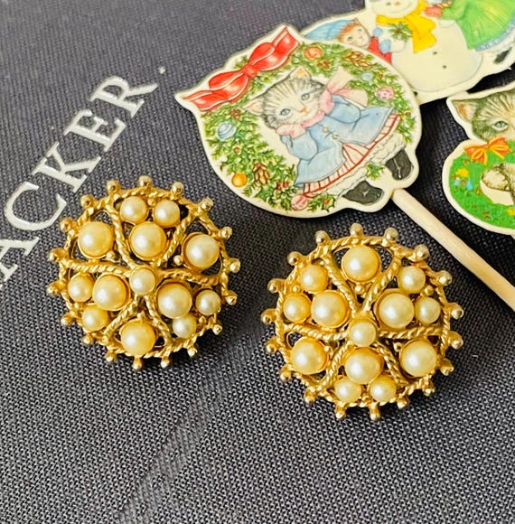 Boucles D'oreilles Vintage Clips Grappe - En Verre Et Mélange Doré, Occasion état Satisfaisant