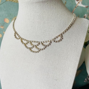 Vintage Art Deco Rhinestone Choker | Crystal Festoon Scallop Necklace | 1930s Gatsby Glam Bridal Jewelry