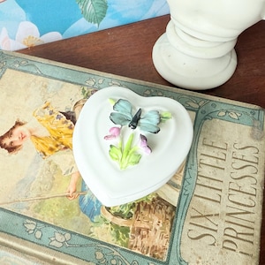 Vintage Coalport Heart Trinket Box: Bone China Butterfly Keepsake