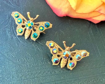 1960er Jahre Schmetterling Scatter Pins | Aurora Borealis Saphir Amethyst Strass Brosche Set