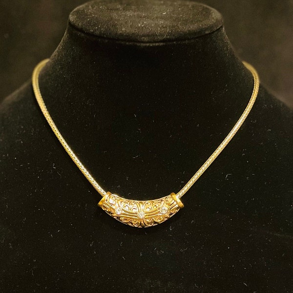 Vintage Roman Gold Wheat Chain Slider Pendant Necklace (1980’s)