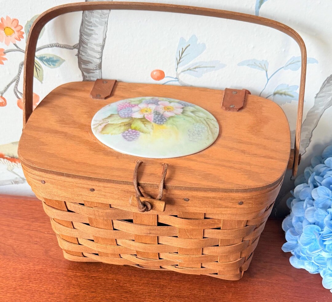 Longaberger Handwoven Basket Purse | Hand-painted Blackberry Lid