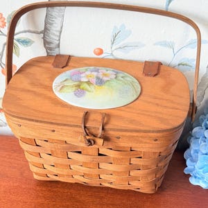 Longaberger Handwoven Basket Purse | Hand-Painted Blackberry Lid, Florence Bill Signature