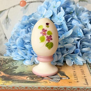 Vintage Fenton Custard Glass Egg | Hand Painted Violets | Signed Uranium Glass Collectible | Easter Decor | Gift for Mom or Her