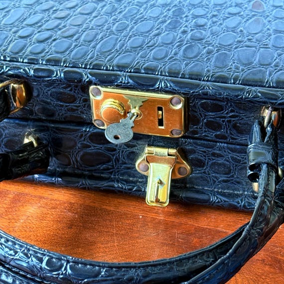 Sac à Main Vintage En Cuir Crocodile Brun Années 1950/60 Avec Porte-monnaie - Très Bon état - Style Soirée