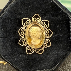 1960s Sovereign Gold Filled Cameo Ring | Ornate Scroll Victorian Revival Statement Jewelry