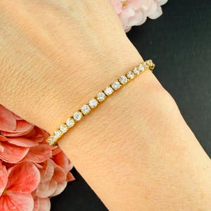 Vintage 10K guldpläterat CZ-tennisarmband | 3 mm kubisk zirkonia | 7-tums armband med diamantliknande effekt | Smycken från 1980-talet och 1990-talet