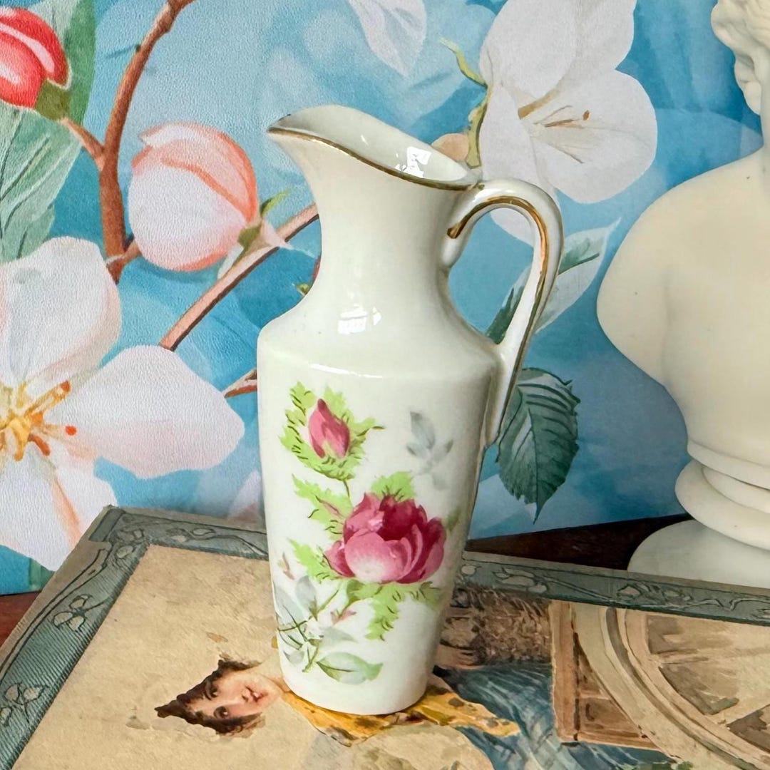Vintage Japan Hand Painted Floral Miniature Pitcher | Rose Bud