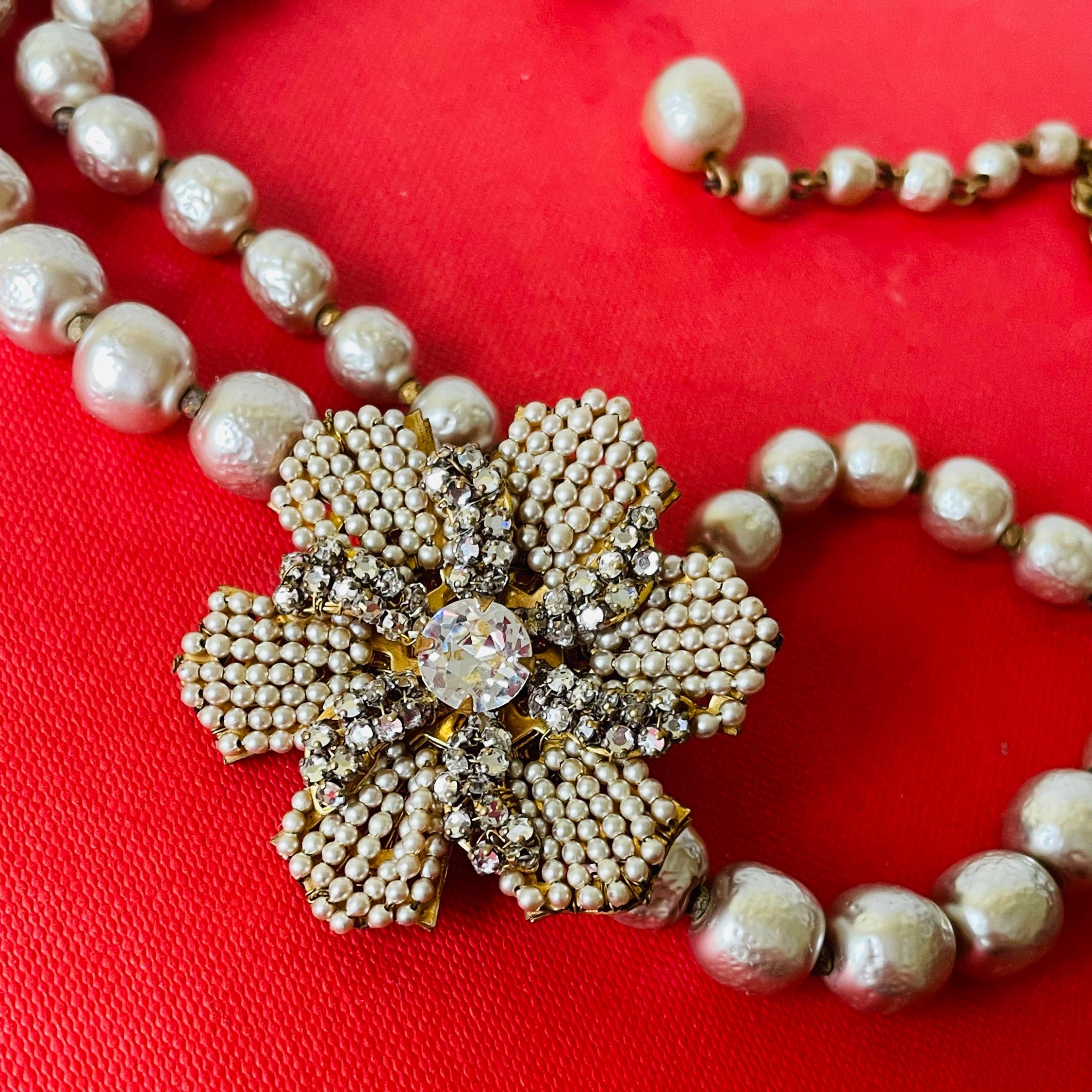 すばるん♬さま　Miriam Haskell ネックレス Vintage Miriam Haskell Pearl Choker: 1960s Crystal Flower