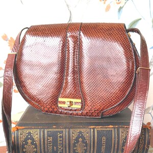 Vintage Snakeskin Crossbody Bag | Genuine Brown Python Leather Purse | 1970s Argentine Leather Shoulder Bag | Boho Exotic Skin Handbag