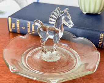 Vintage KR Haley Glass Pony Ring Dish: 1950s Mid Century Vanity Tray