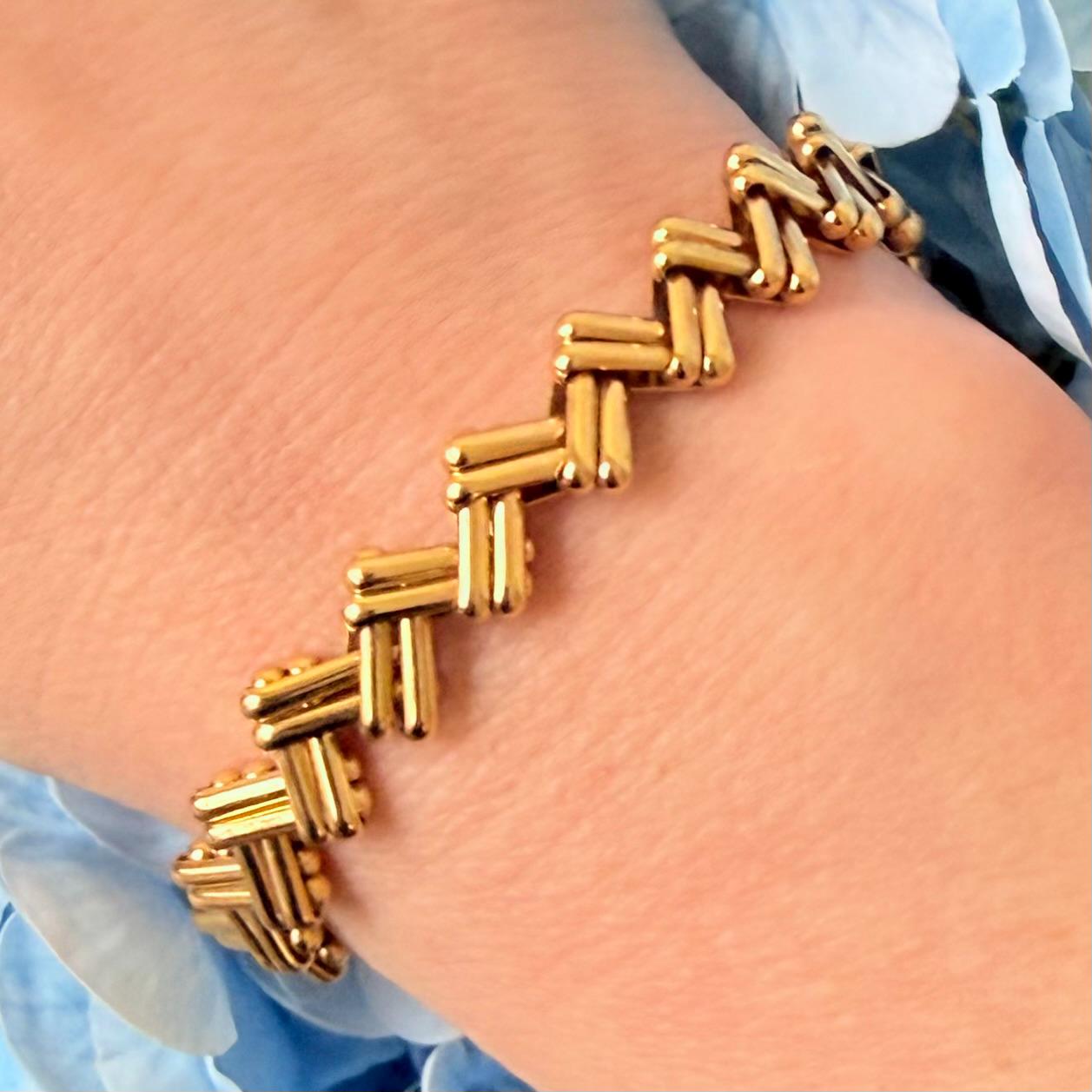 アクセサリー 60s GeometricBar Design Bracelet vintage Vintage Gold Zig Zag Bracelet | 1960s Geometric Chain - Etsy