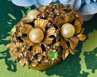 Florenza Gold Floral Trinket Box: Vintage Renaissance Revival Vanity Decor