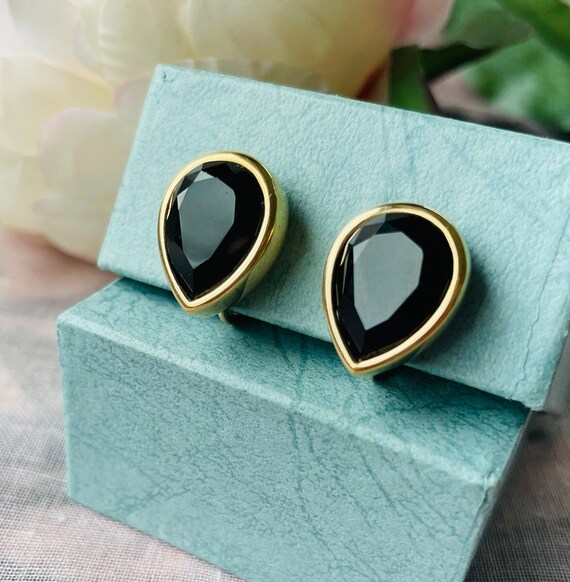 Boucles D'oreilles Noir Strass Et Pierre - Métal Vieil Or Sans Nickel - Neuf Avec étiquettes