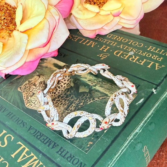 Rare Arthur Pepper ART Gold White Enamel Snake Bracelet 1950s