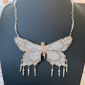 Crystal Butterfly Brooch Necklace & Earrings Set | Vintage Handmade Beaded Jewelry | Sterling Wearable Art | Artisan Crystal Beadwork
