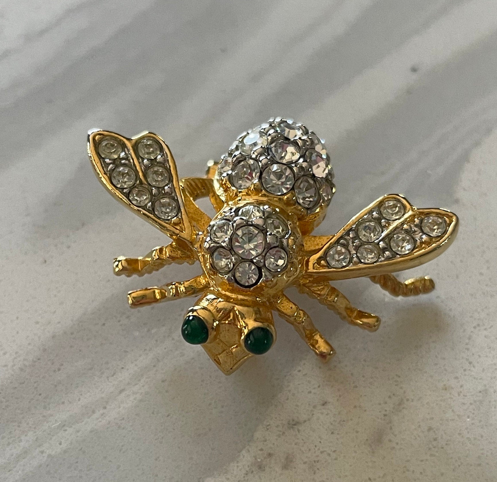Vintage Joan Rivers Bee Brooch: 1980s Gold Pave Crystal Insect Pin