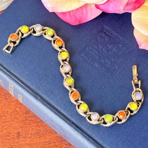 Vintage Sarah Coventry Aurora Borealis Bracelet: 1970s Moon-Lites Rainbow Crystal Bangle