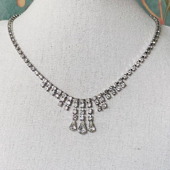 1940s Kramer Crystal Fringe Necklace | Vintage Art Deco Bridal