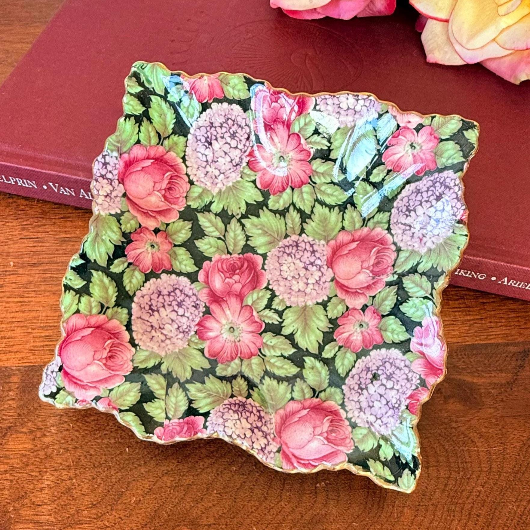 Vintage James Kent Chintz Trinket Tray: Tapestry Floral Dish