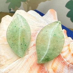 Hand Carved Jade Leaf Clip On Earrings | Vintage Handmade Jewelry | Genuine Green Gemstone Clips | Nature Lover Gift