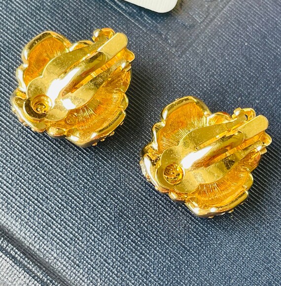 Vintage Swarovski Crystal Pave Gold Clip Earrings… - image 5