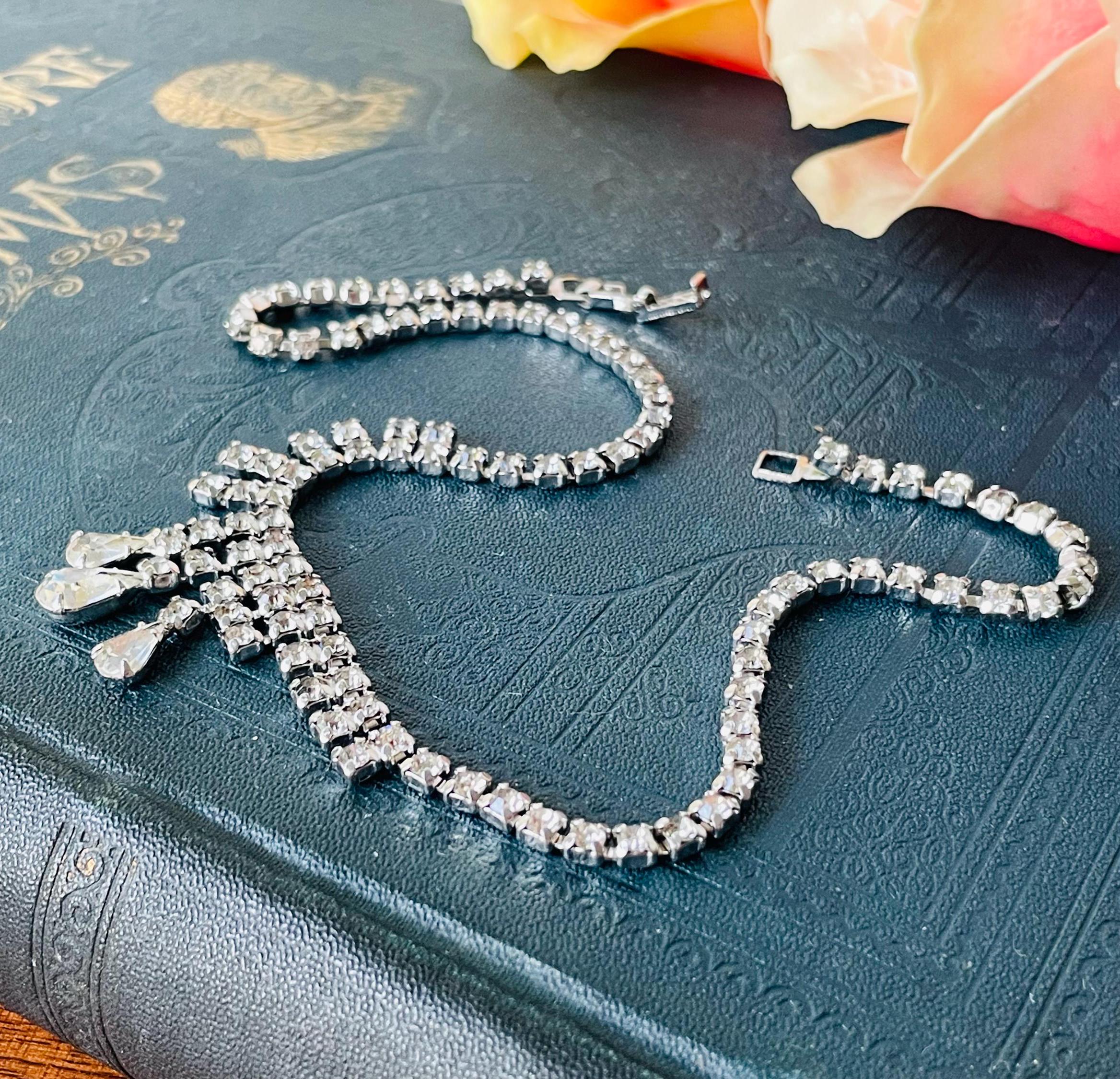 1940s Kramer Crystal Fringe Necklace | Vintage Art Deco Bridal