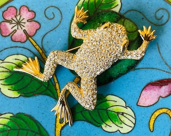 Vintage Christian Dior Swarovski Kristall Frosch Brosche | 1980er Jahre Designer Tier Anstecker aus Deutschland