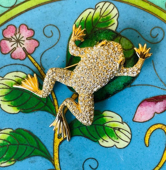 Vintage Christian Dior Swarovski Crystal Frog Brooch | 1980s
