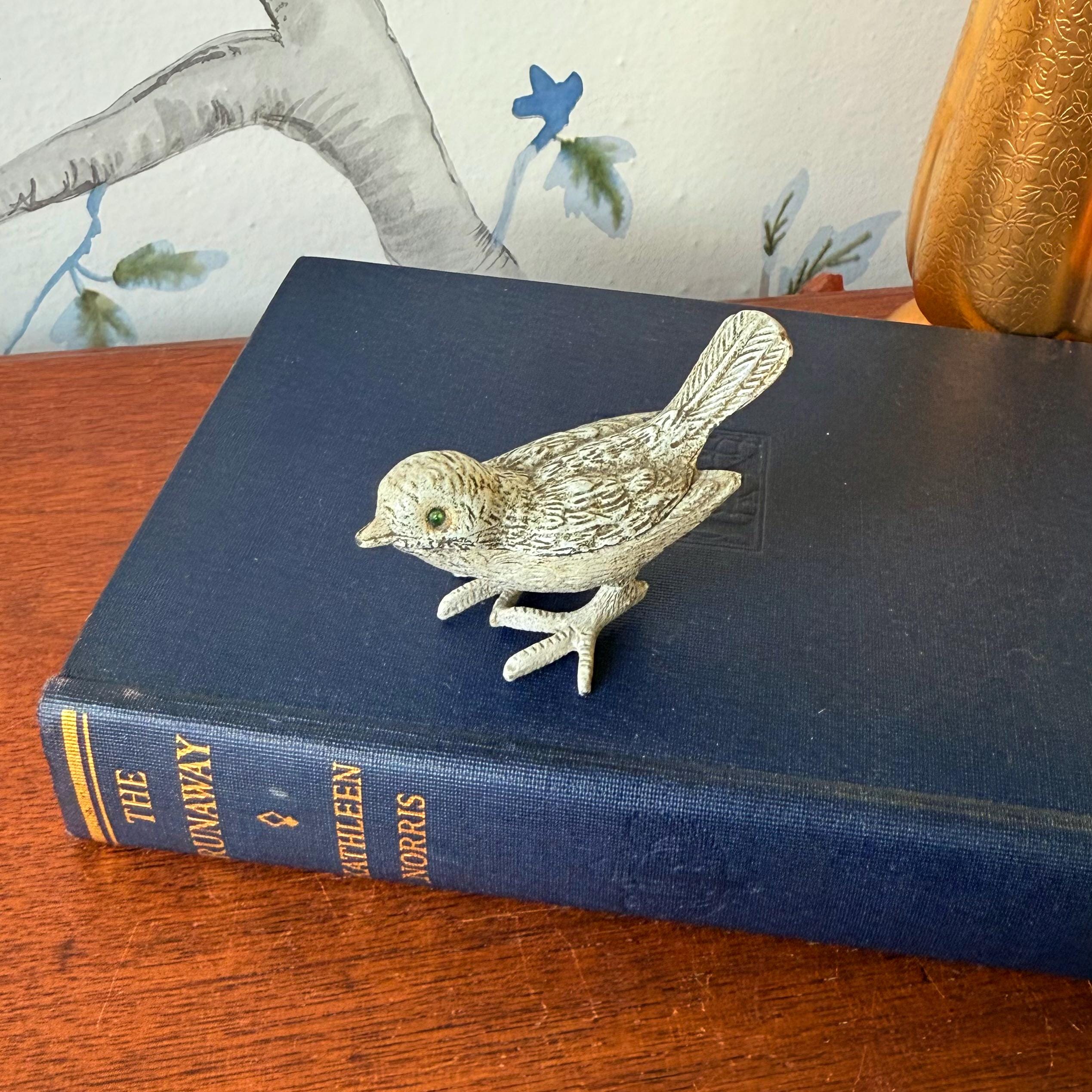 1950s Florenza White Enamel Bird Trinket Box | Vintage Songbird