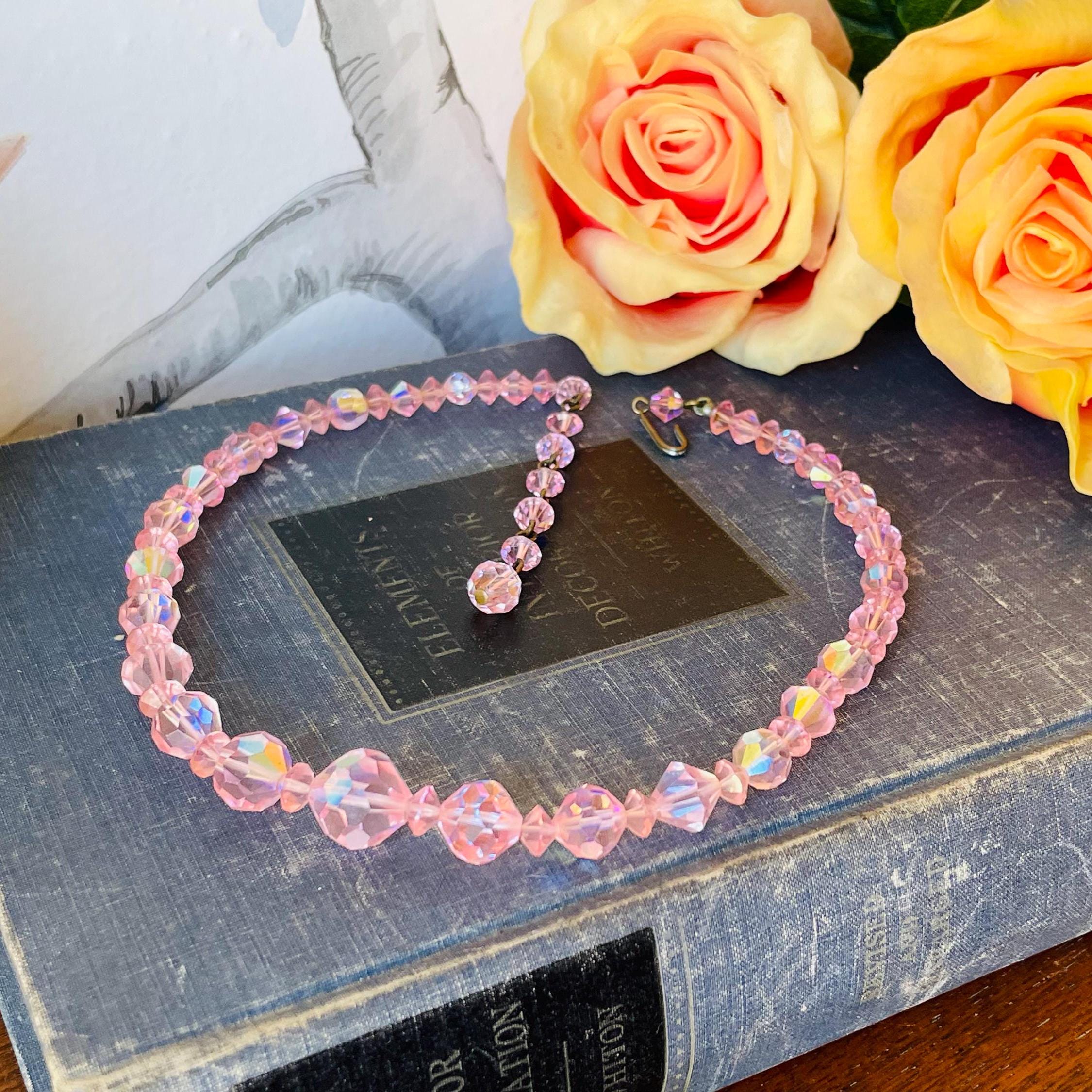 Vintage Pink Crystal Choker Necklace | 1950s Austrian Glass Bridal 