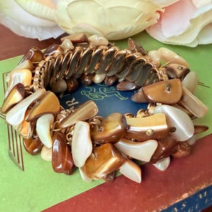 1950s Japanese Shell Charm Bracelet: Vintage Cha Cha Bangle