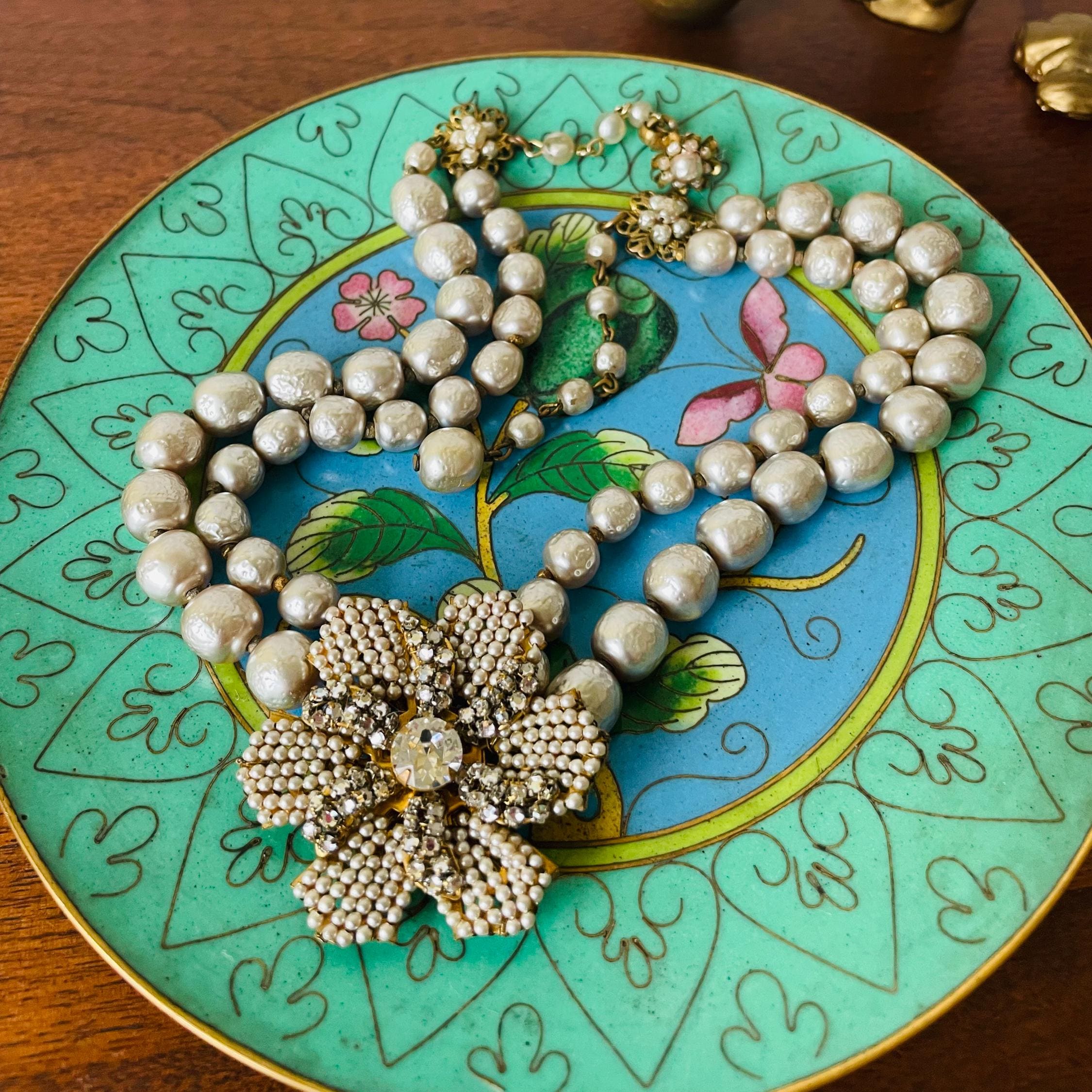 Vintage Miriam Haskell Pearl Choker Necklace | 1960s Floral
