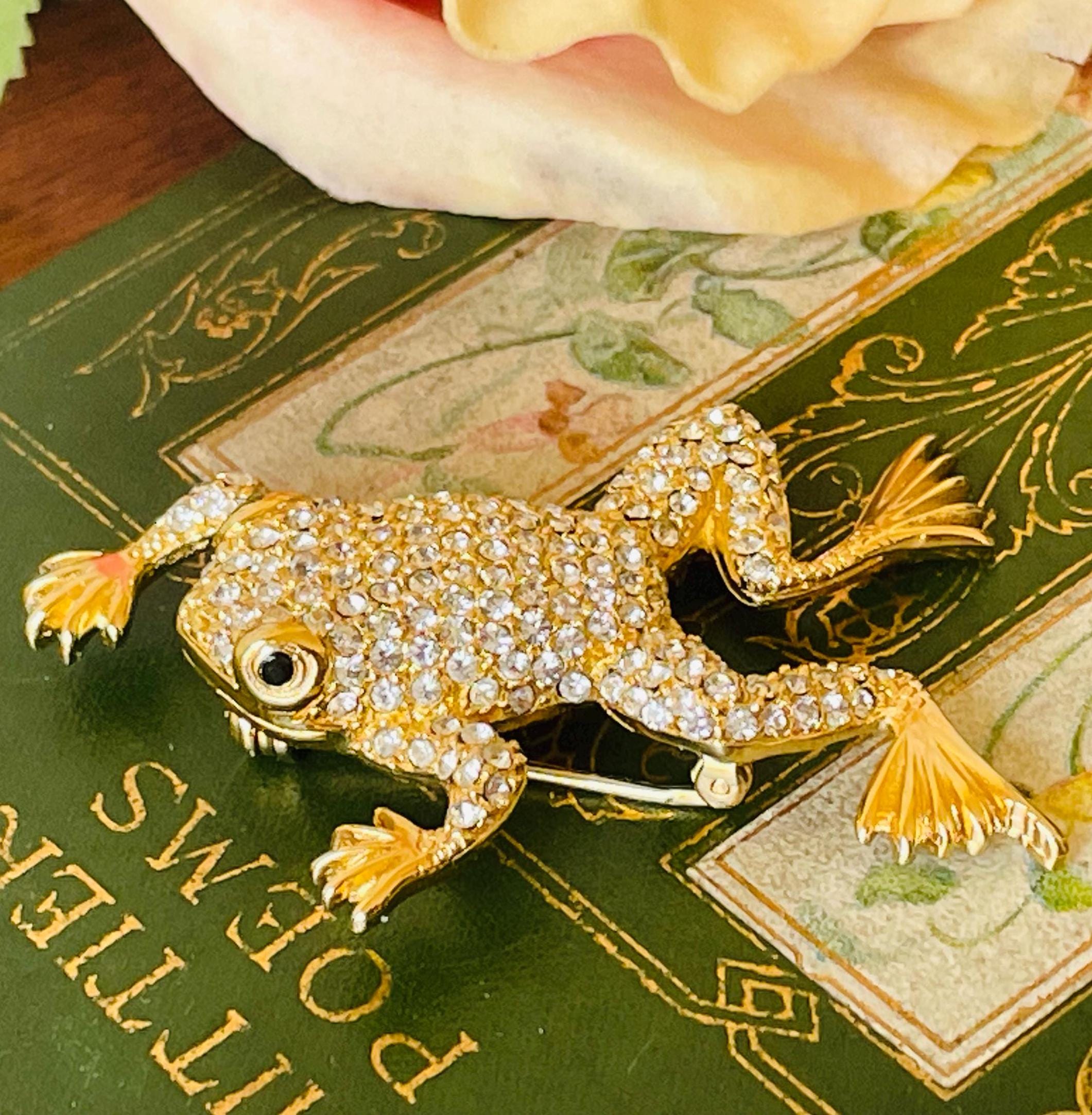 Vintage Christian Dior Swarovski Crystal Frog Brooch | 1980s