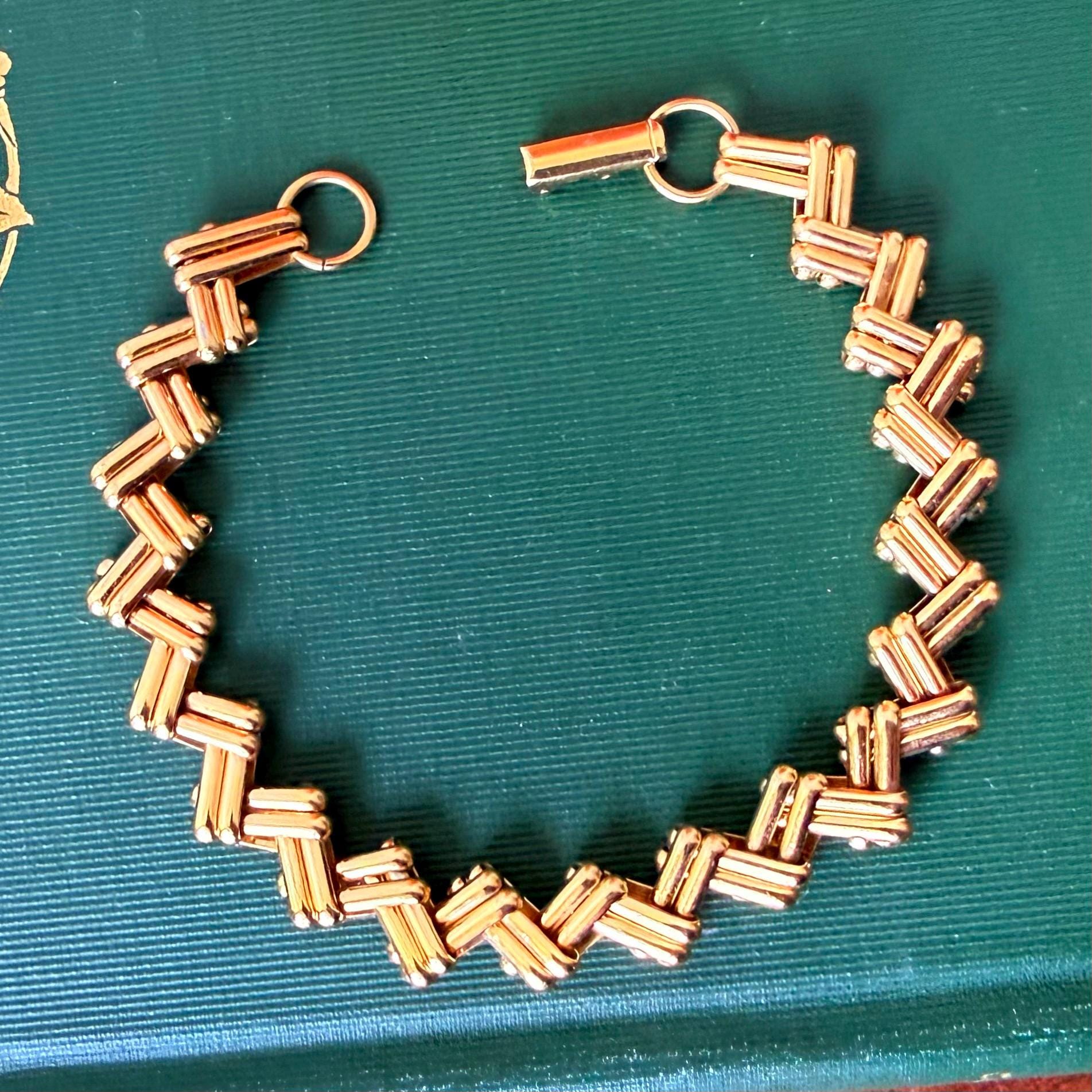 アクセサリー 60s GeometricBar Design Bracelet vintage Vintage Gold Zig Zag Bracelet | 1960s Geometric Chain - Etsy