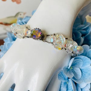 Vintage Czech Aurora Borealis Bracelet | 1950s Faceted Crystal Bead Jewelry | Mid Century Sparkle Gift