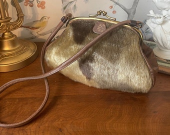 Vintage Pony Hair Shoulder Bag | 1950s Greta Originals Purse | Ostrich Leather Kiss Lock Bag | Mid-Century Handbag