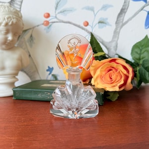 Antique Czech Art Deco Perfume Bottle | 1920s Cut Lead Crystal Vanity Decanter | Etched Stopper Scent Bottle | Czechoslovakia Crystal Decor