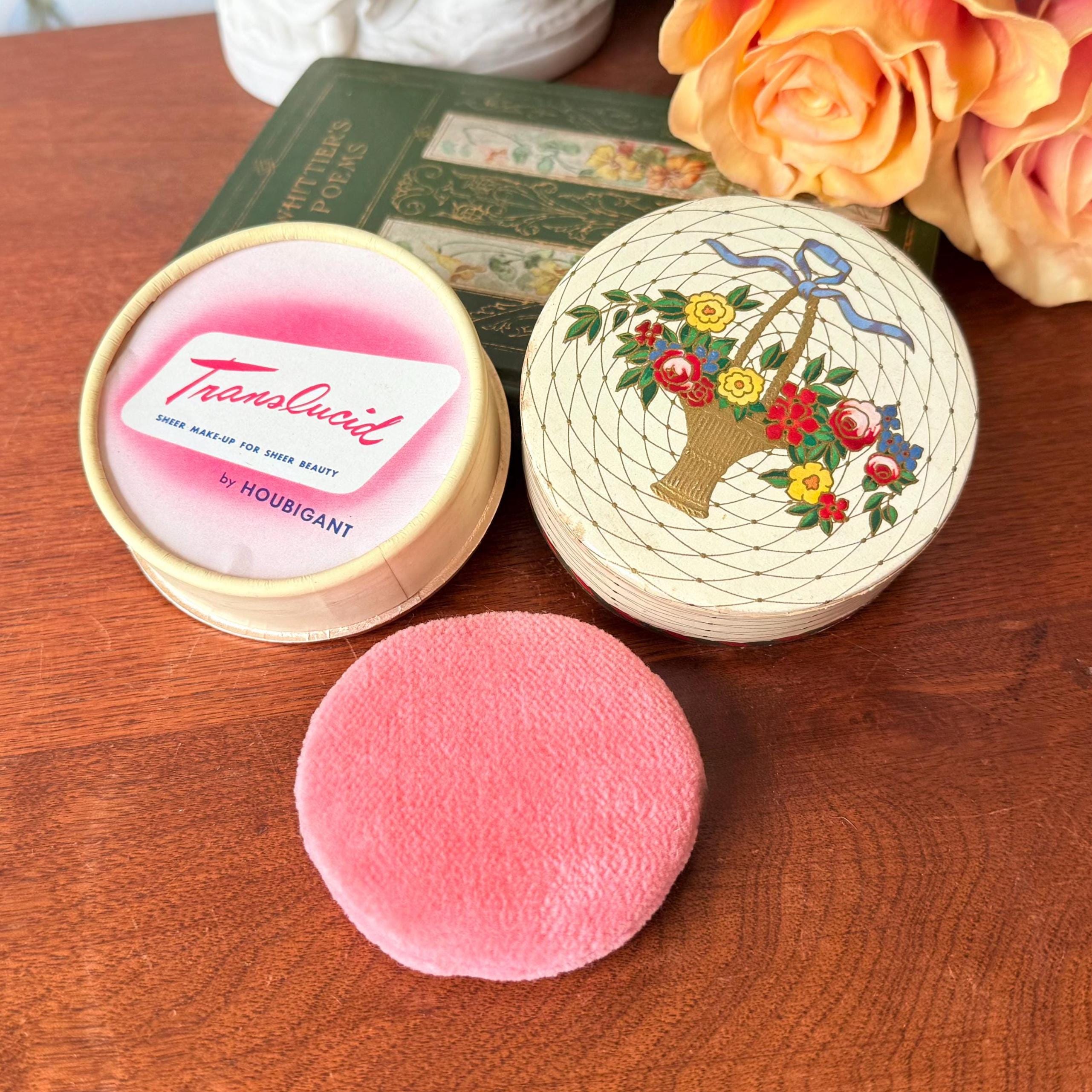 Vintage Houbigant Face Powder: 1940s Peach Translucid Tin, Sealed